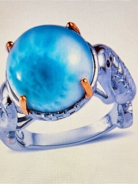 GP Trionfo Collection Premium Larimar and Kanchanaburi Blue Sapphire Ring SIZE:7